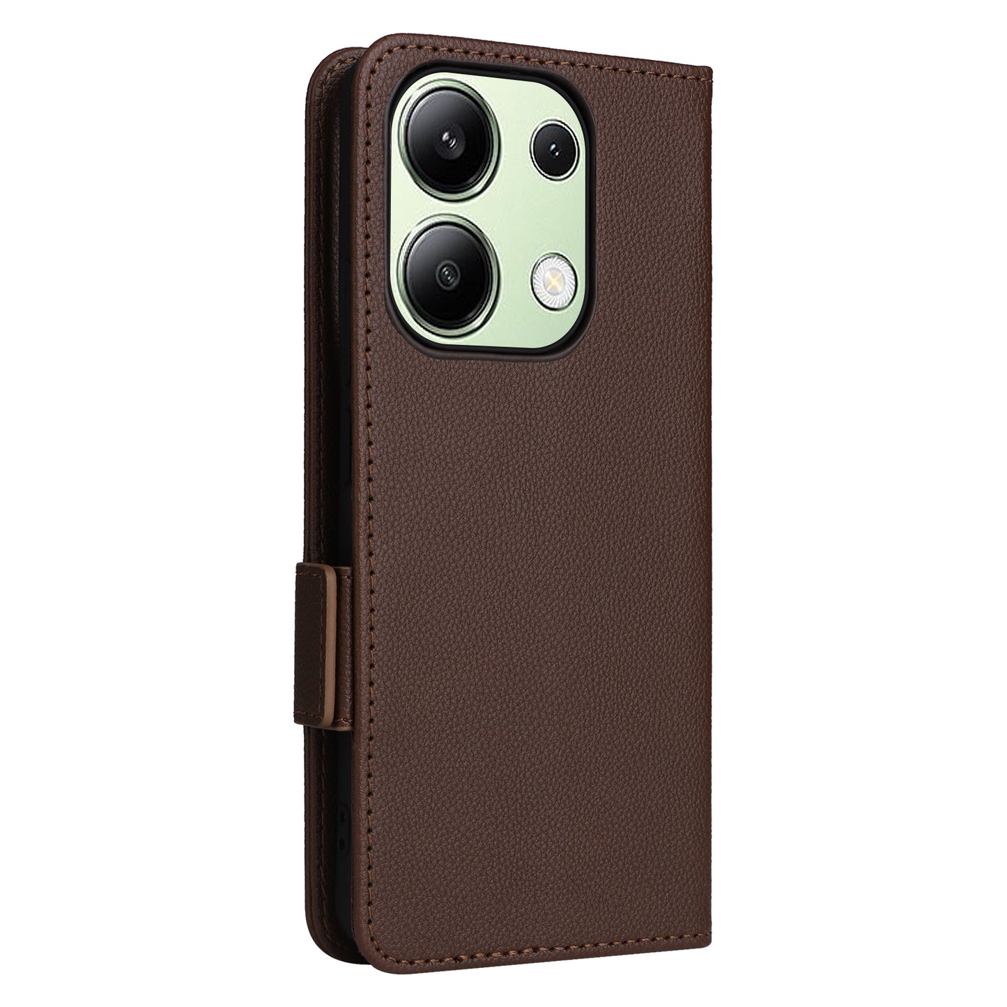 For Xiaomi Redmi Note 13 4G Shockproof Phone Case PU Leather Flip Cover - Brown