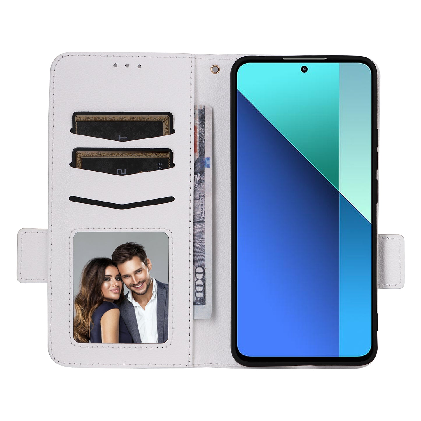 For Xiaomi Redmi Note 13 4G Shockproof Phone Case PU Leather Flip Cover - White