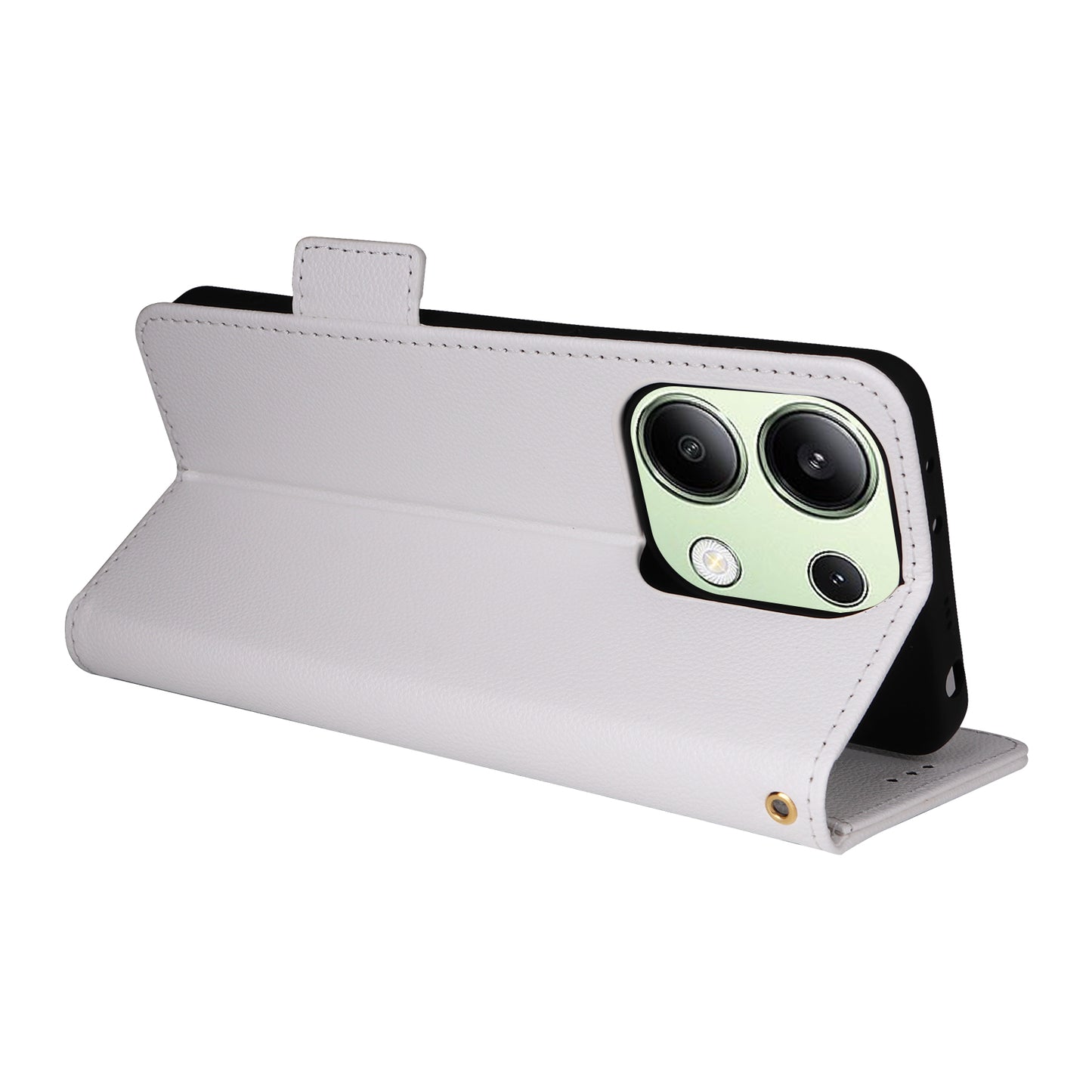 For Xiaomi Redmi Note 13 4G Shockproof Phone Case PU Leather Flip Cover - White