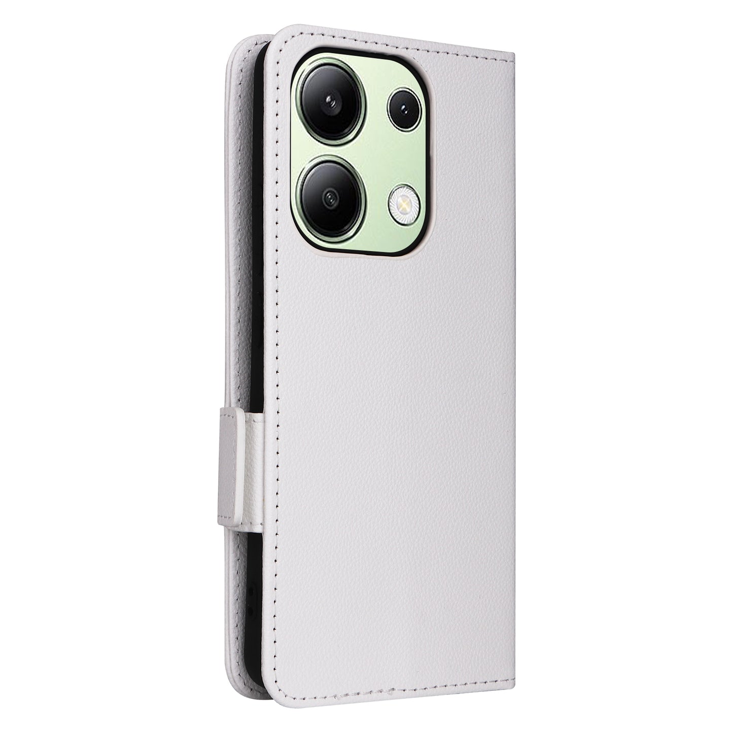 For Xiaomi Redmi Note 13 4G Shockproof Phone Case PU Leather Flip Cover - White