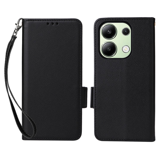 For Xiaomi Redmi Note 13 4G Shockproof Phone Case PU Leather Flip Cover - Black