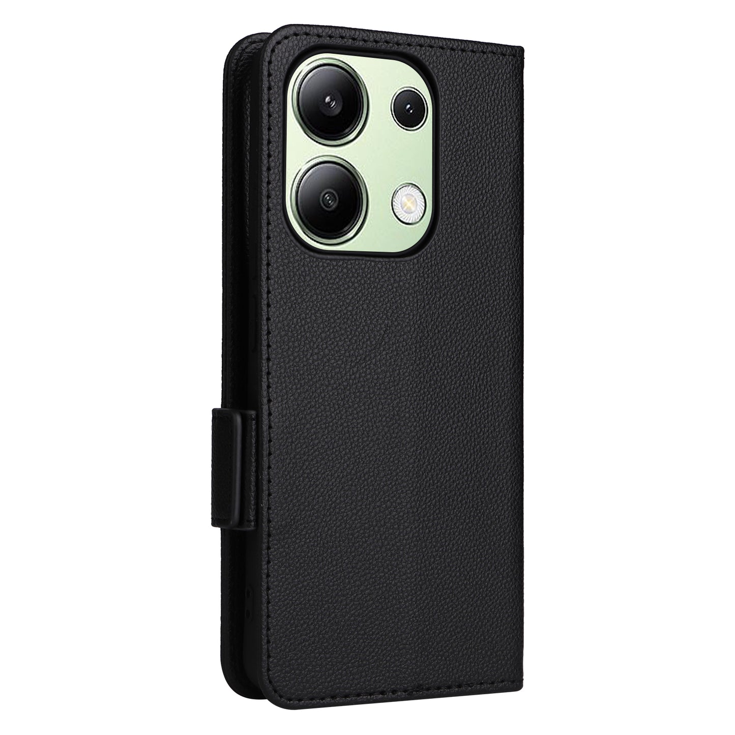 For Xiaomi Redmi Note 13 4G Shockproof Phone Case PU Leather Flip Cover - Black