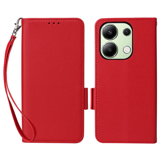 For Xiaomi Redmi Note 13 4G Shockproof Phone Case PU Leather Flip Cover - Red