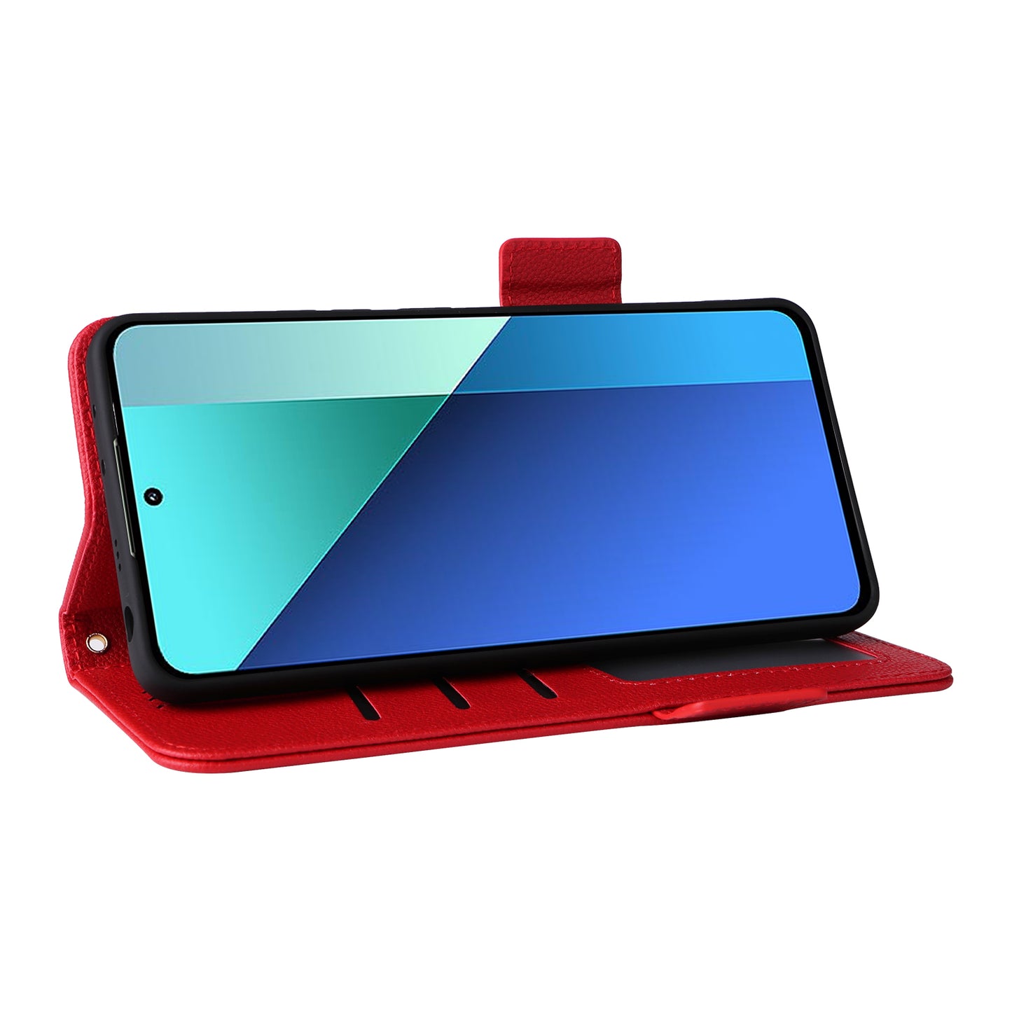 For Xiaomi Redmi Note 13 4G Shockproof Phone Case PU Leather Flip Cover - Red