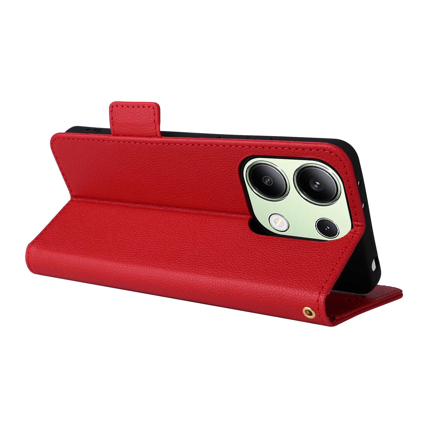 For Xiaomi Redmi Note 13 4G Shockproof Phone Case PU Leather Flip Cover - Red
