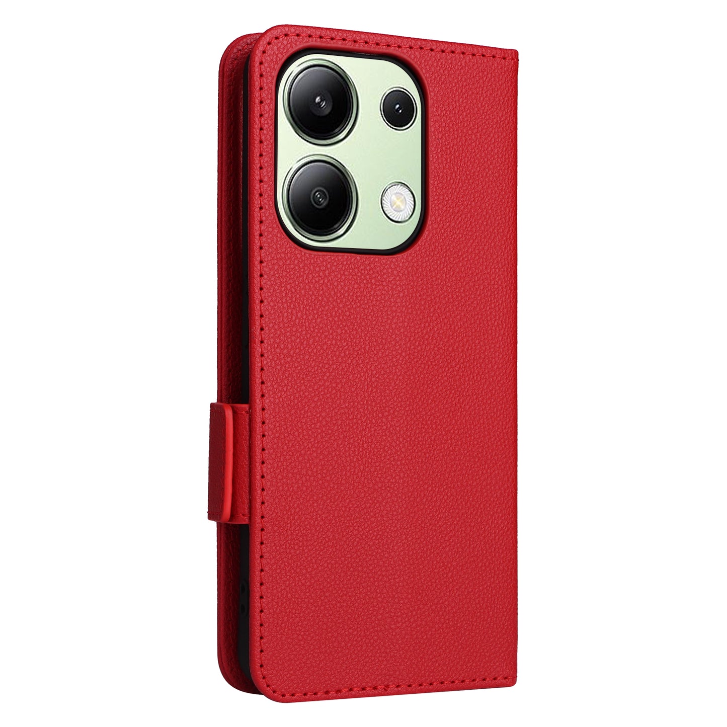 For Xiaomi Redmi Note 13 4G Shockproof Phone Case PU Leather Flip Cover - Red