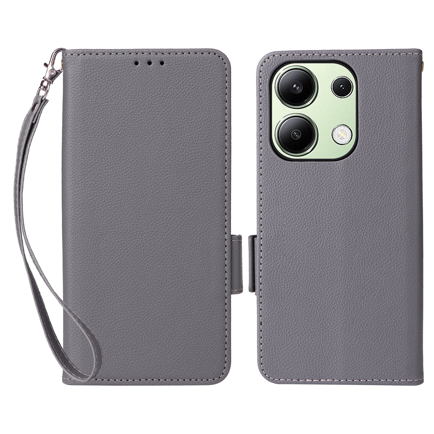 For Xiaomi Redmi Note 13 4G Shockproof Phone Case PU Leather Flip Cover - Grey