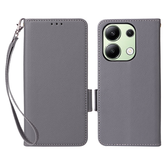 For Xiaomi Redmi Note 13 4G Shockproof Phone Case PU Leather Flip Cover - Grey
