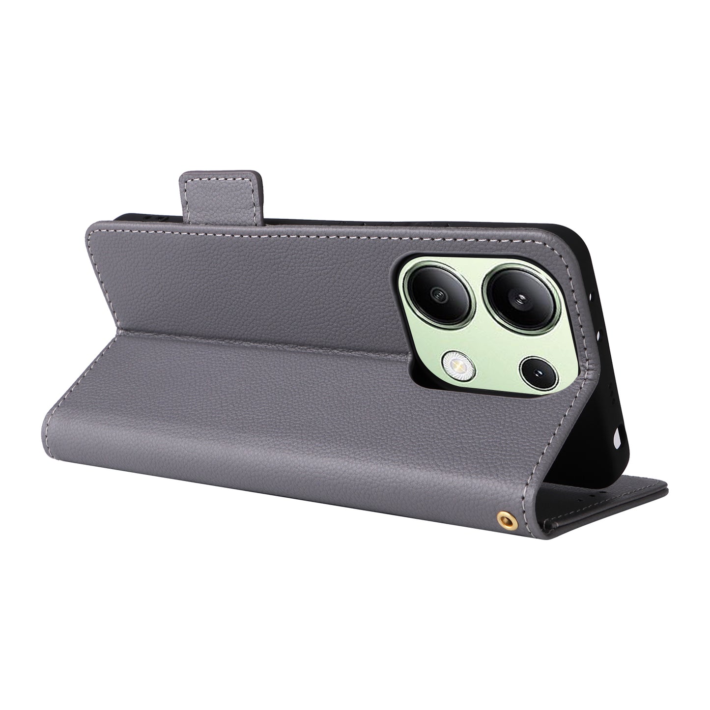 For Xiaomi Redmi Note 13 4G Shockproof Phone Case PU Leather Flip Cover - Grey