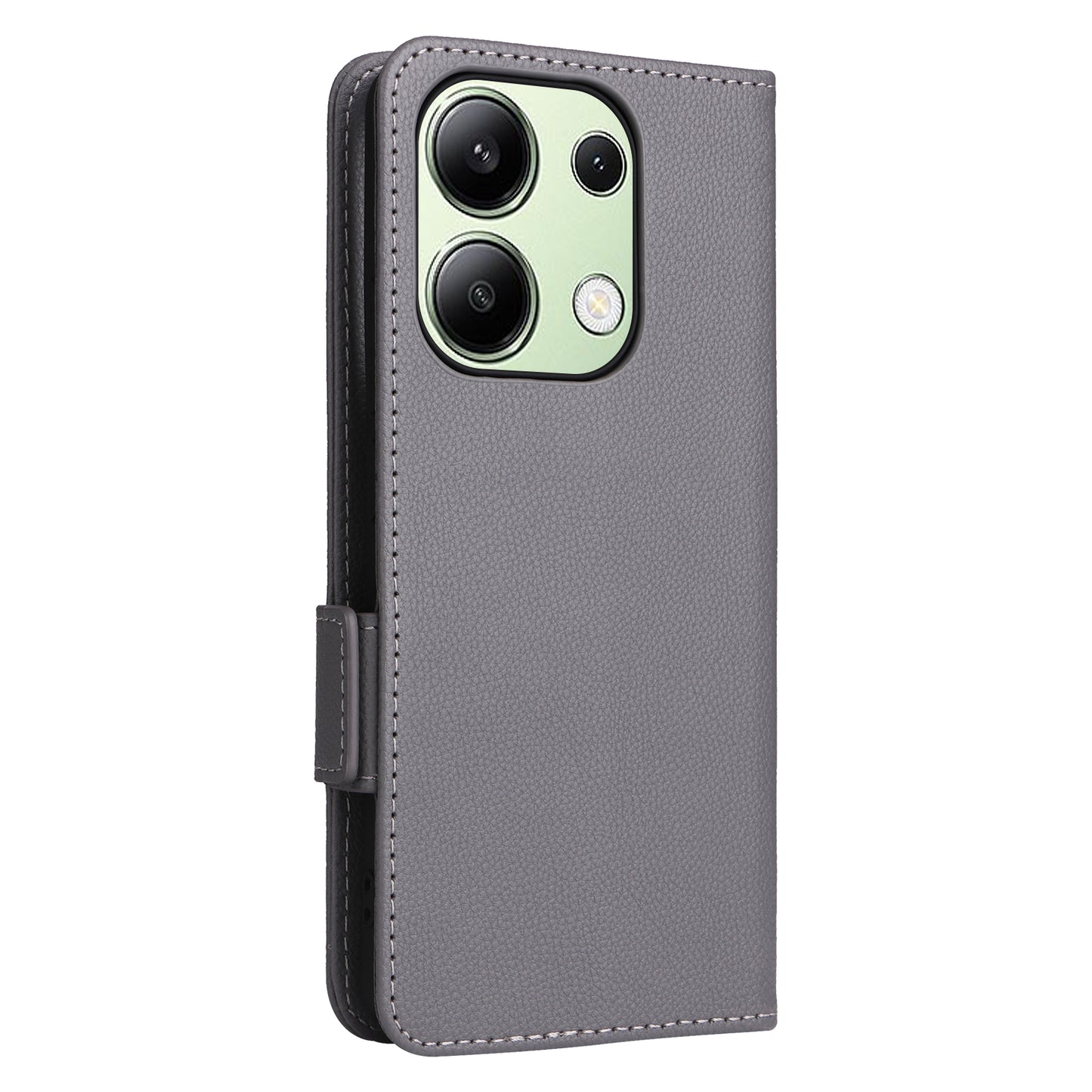 For Xiaomi Redmi Note 13 4G Shockproof Phone Case PU Leather Flip Cover - Grey
