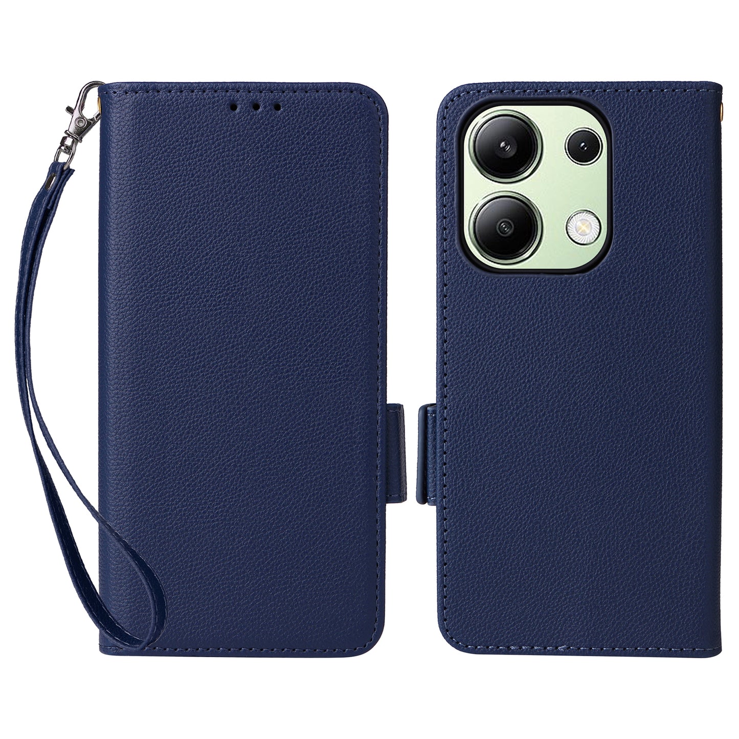 For Xiaomi Redmi Note 13 4G Shockproof Phone Case PU Leather Flip Cover - Dark Blue