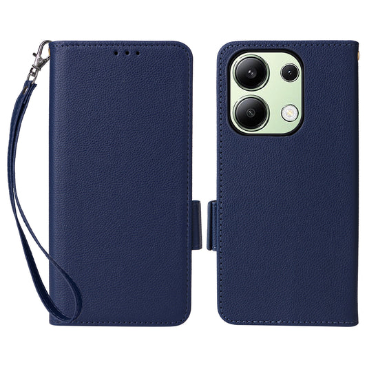 For Xiaomi Redmi Note 13 4G Shockproof Phone Case PU Leather Flip Cover - Dark Blue