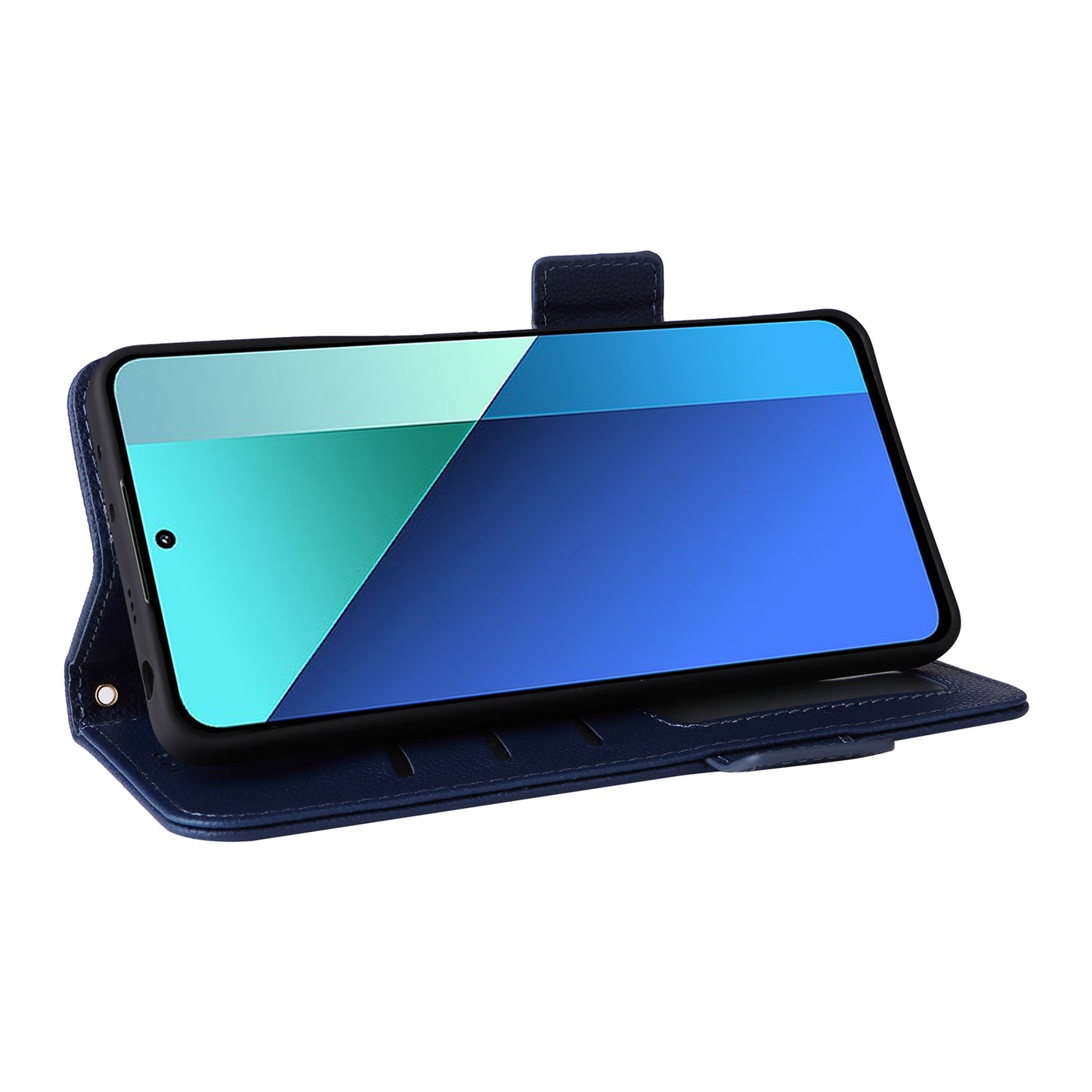 For Xiaomi Redmi Note 13 4G Shockproof Phone Case PU Leather Flip Cover - Dark Blue