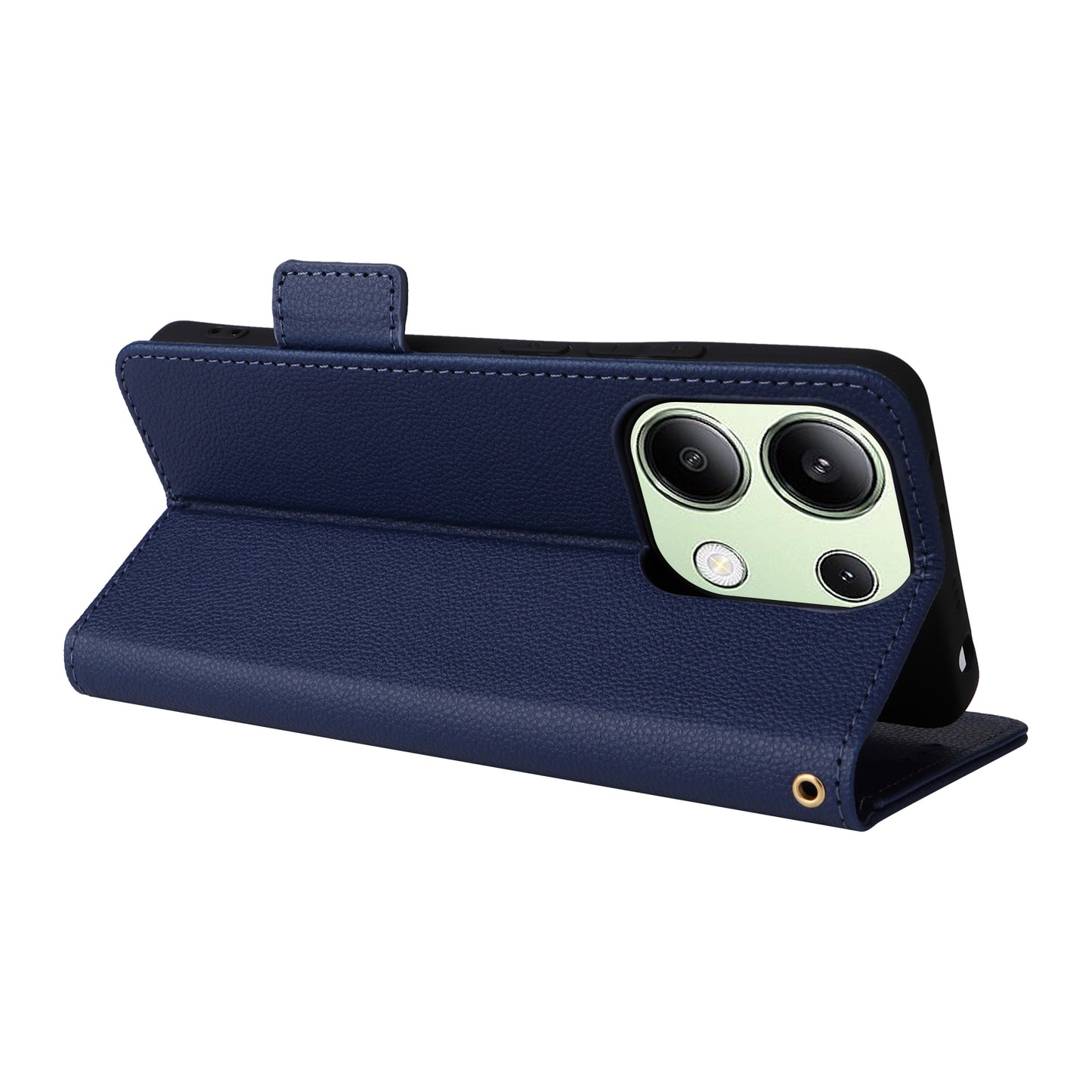 For Xiaomi Redmi Note 13 4G Shockproof Phone Case PU Leather Flip Cover - Dark Blue