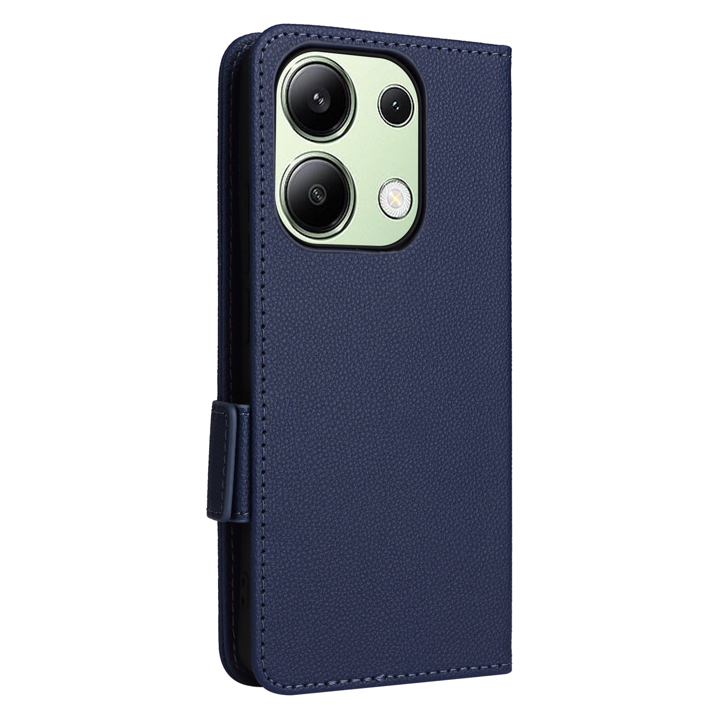 For Xiaomi Redmi Note 13 4G Shockproof Phone Case PU Leather Flip Cover - Dark Blue
