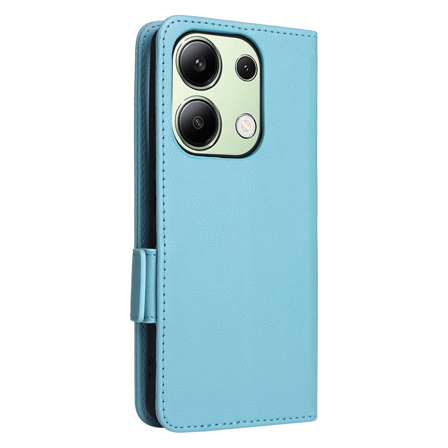 For Xiaomi Redmi Note 13 4G Shockproof Phone Case PU Leather Flip Cover - Baby Blue