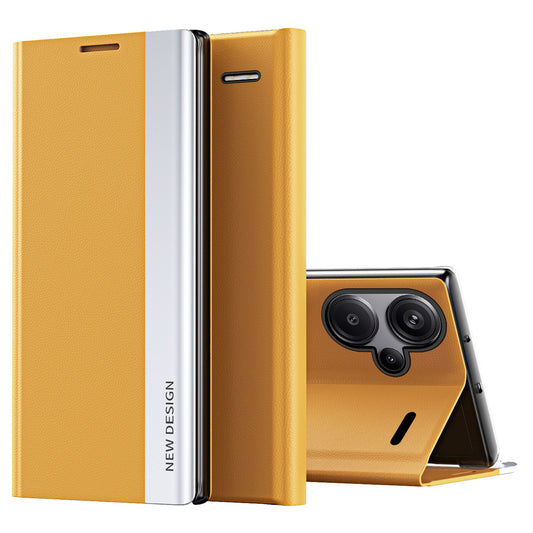 For Xiaomi Redmi Note 13 Pro+ 5G Cell Phone Case Anti-fall PC Shell PU Leather Cover - Yellow