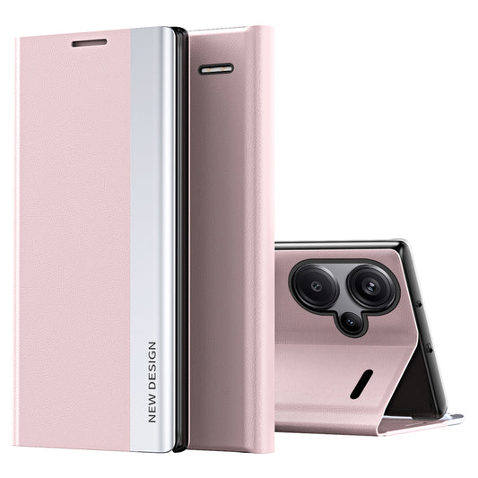 For Xiaomi Redmi Note 13 Pro+ 5G Cell Phone Case Anti-fall PC Shell PU Leather Cover - Pink