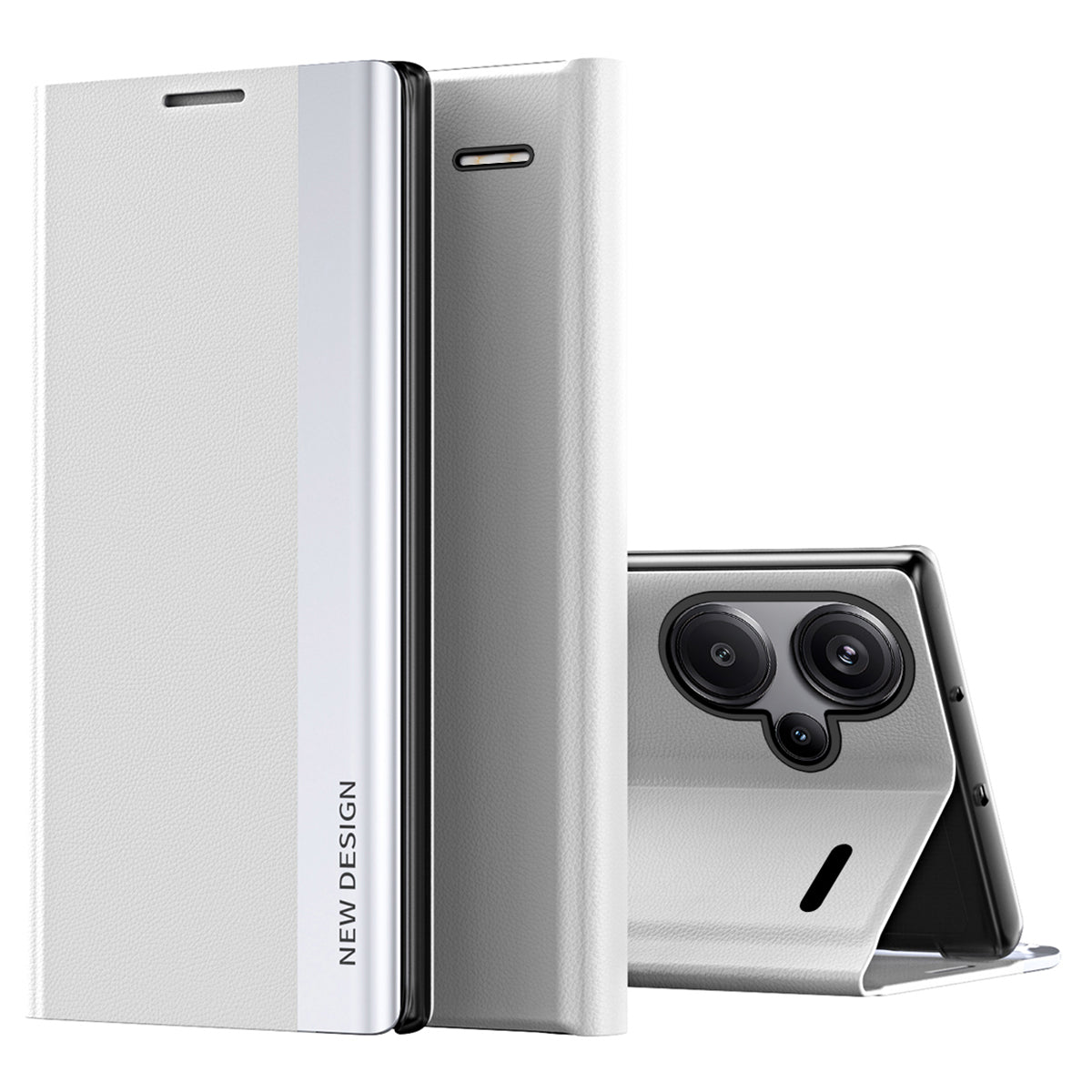 For Xiaomi Redmi Note 13 Pro+ 5G Cell Phone Case Anti-fall PC Shell PU Leather Cover - White