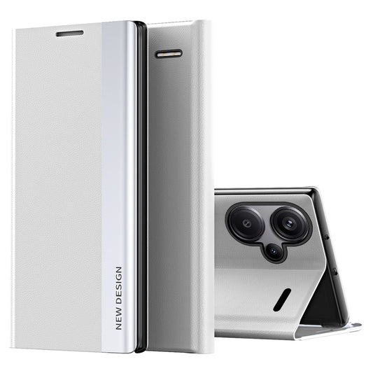 For Xiaomi Redmi Note 13 Pro+ 5G Cell Phone Case Anti-fall PC Shell PU Leather Cover - White