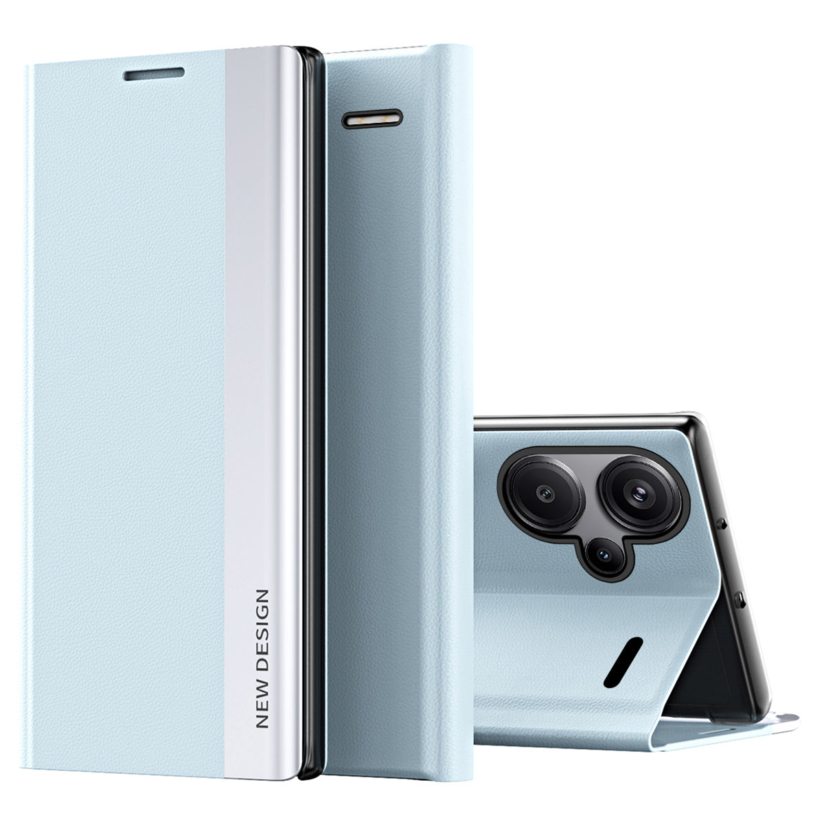 For Xiaomi Redmi Note 13 Pro+ 5G Cell Phone Case Anti-fall PC Shell PU Leather Cover - Sky Blue