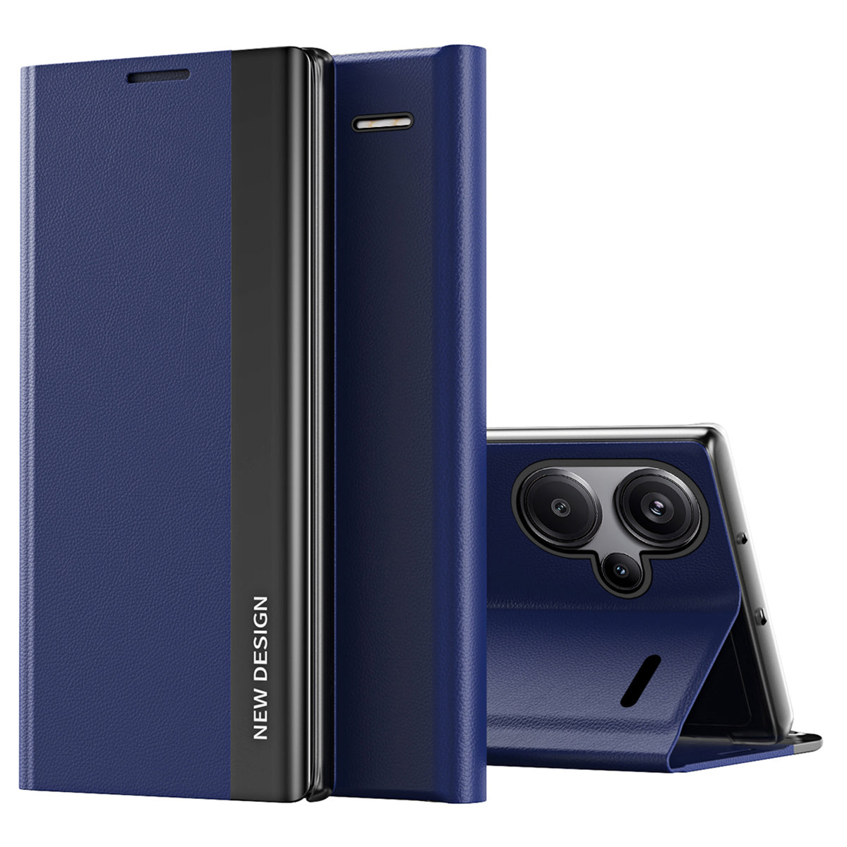 For Xiaomi Redmi Note 13 Pro+ 5G Cell Phone Case Anti-fall PC Shell PU Leather Cover - Sapphire