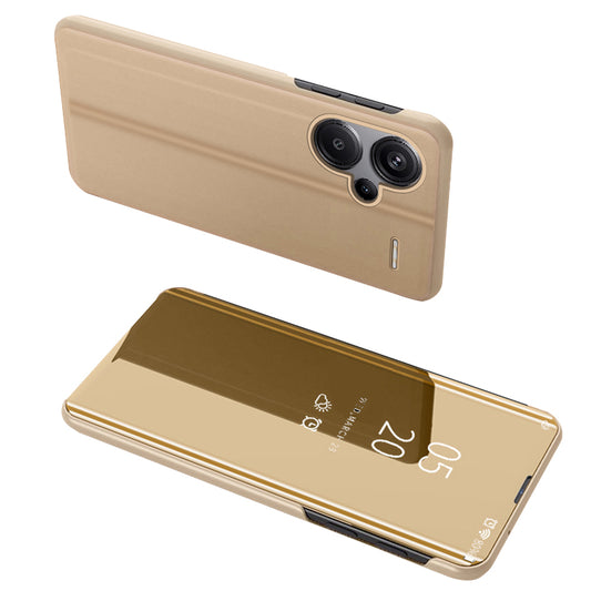 For Xiaomi Redmi Note 13 Pro+ 5G Case View Window PU Leather+PC Electroplating Phone Cover - Gold
