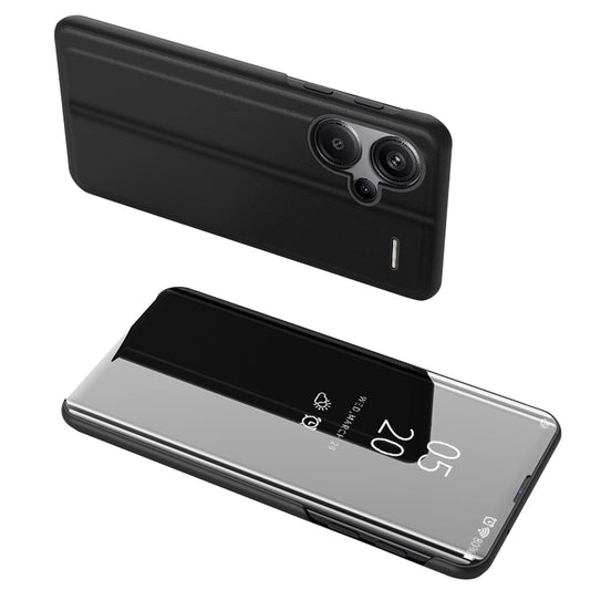 For Xiaomi Redmi Note 13 Pro+ 5G Case View Window PU Leather+PC Electroplating Phone Cover - Black