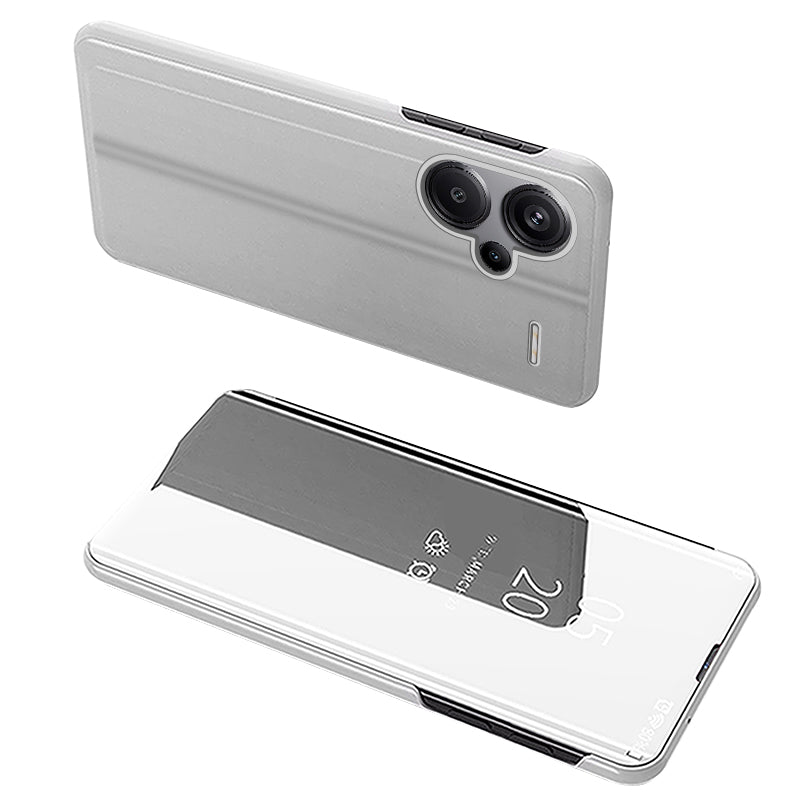 For Xiaomi Redmi Note 13 Pro+ 5G Case View Window PU Leather+PC Electroplating Phone Cover - Silver