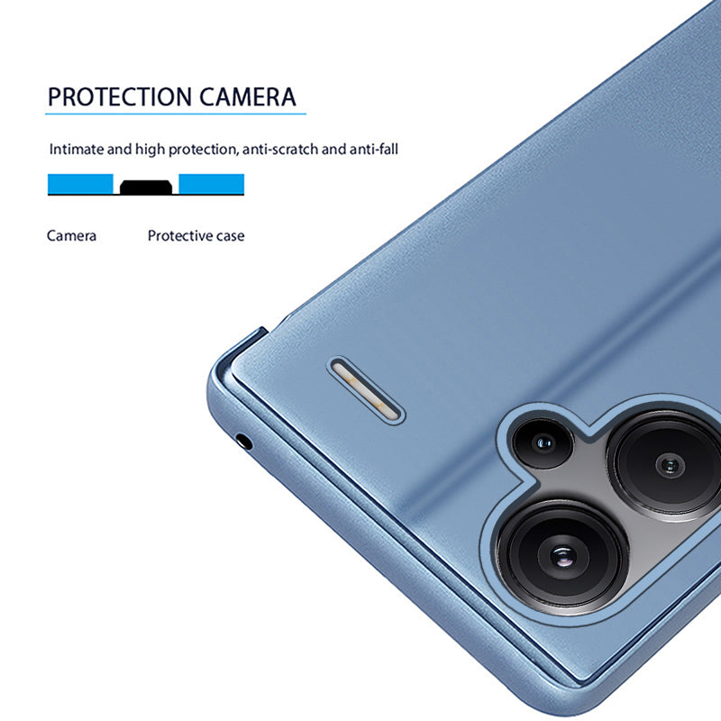 For Xiaomi Redmi Note 13 Pro+ 5G Case View Window PU Leather+PC Electroplating Phone Cover - Silver