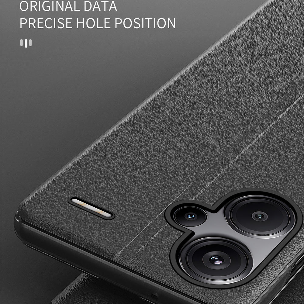 For Xiaomi Redmi Note 13 Pro+ 5G Case View Window Leather Phone Cover with Foldable Stand - Black