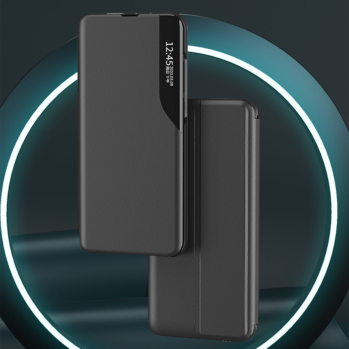 For Xiaomi Redmi Note 13 Pro+ 5G Case View Window Leather Phone Cover with Foldable Stand - Black
