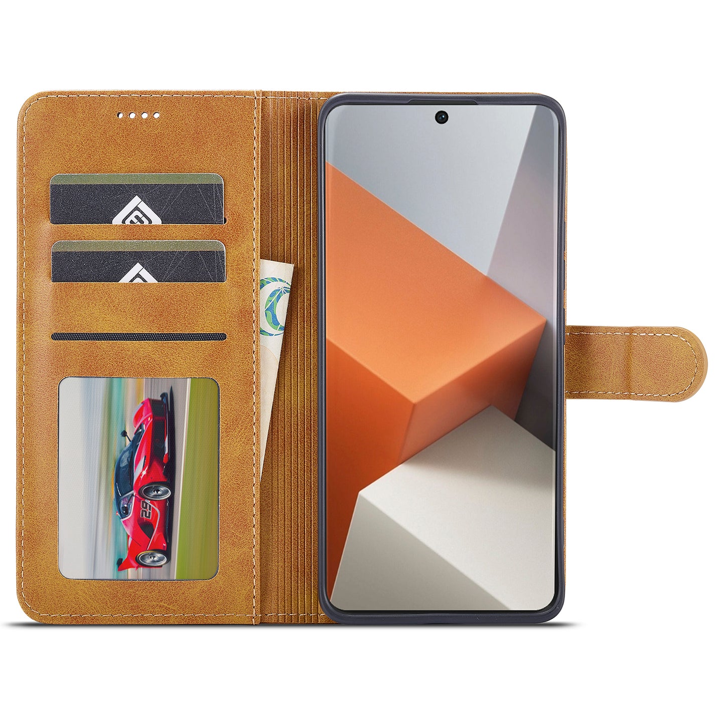 LC.IMEEKE For Xiaomi Redmi Note 13 Pro+ 5G Case Calf Texture Leather Wallet Folio Flip Phone Cover - Yellow