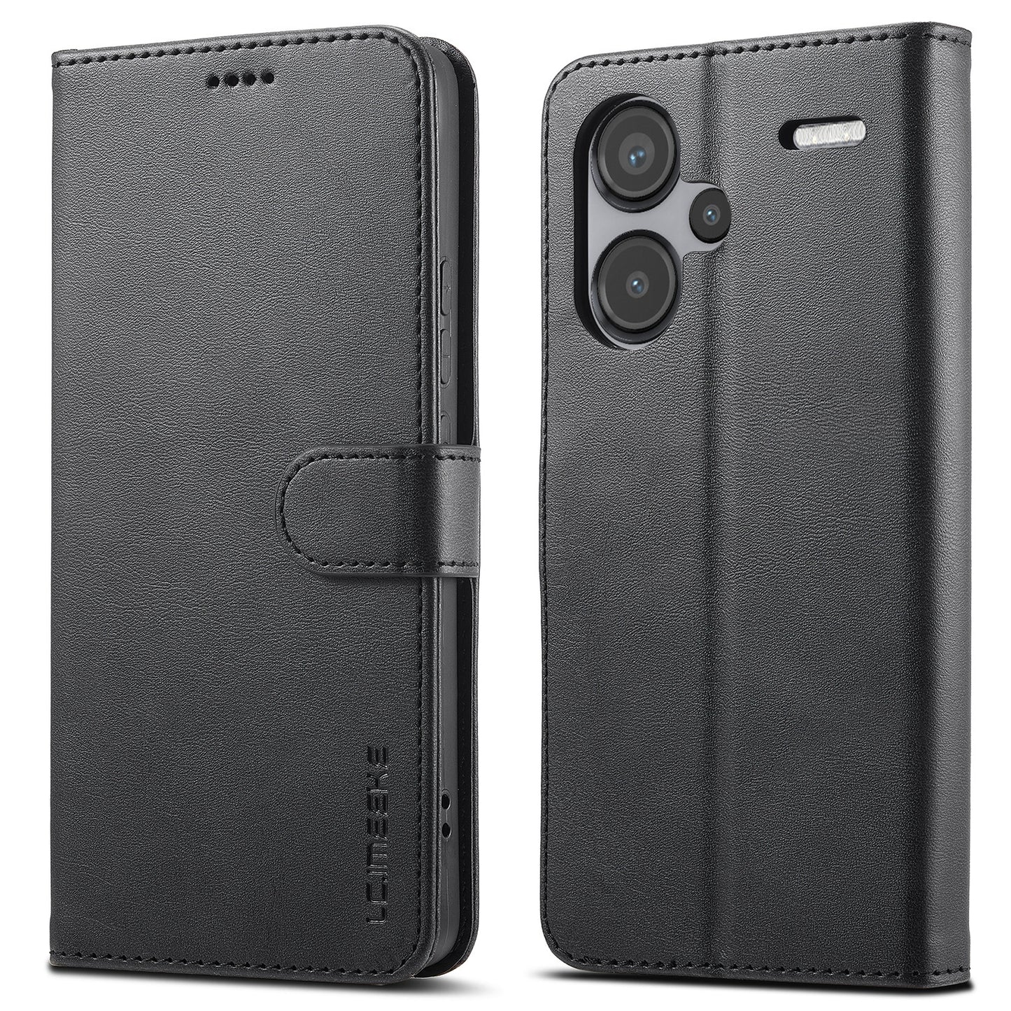 LC.IMEEKE For Xiaomi Redmi Note 13 Pro+ 5G Case Calf Texture Leather Wallet Folio Flip Phone Cover - Black