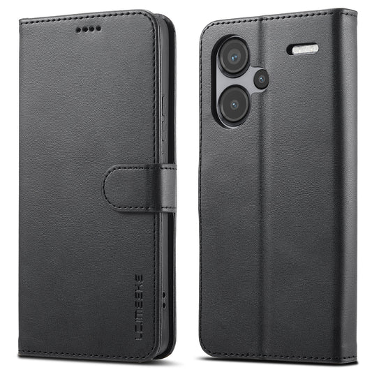 LC.IMEEKE For Xiaomi Redmi Note 13 Pro+ 5G Case Calf Texture Leather Wallet Folio Flip Phone Cover - Black