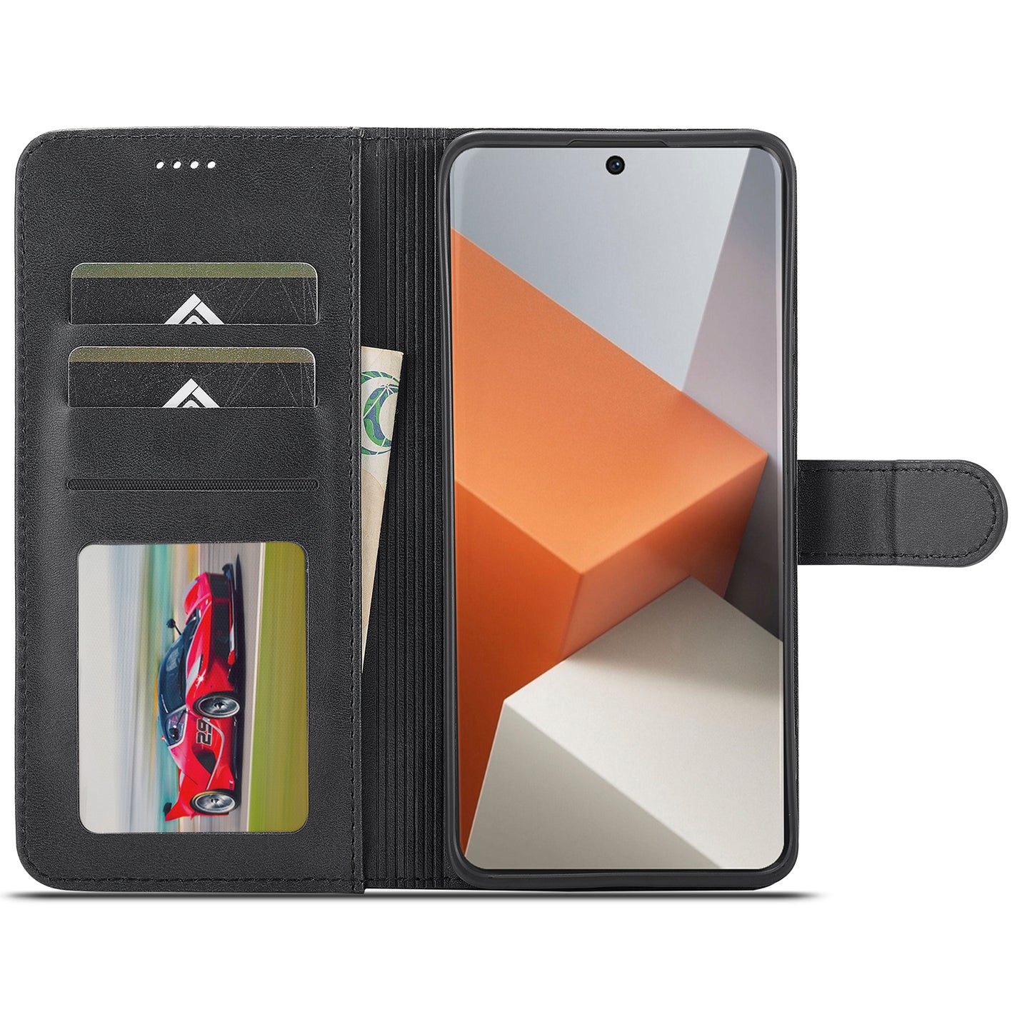LC.IMEEKE For Xiaomi Redmi Note 13 Pro+ 5G Case Calf Texture Leather Wallet Folio Flip Phone Cover - Black