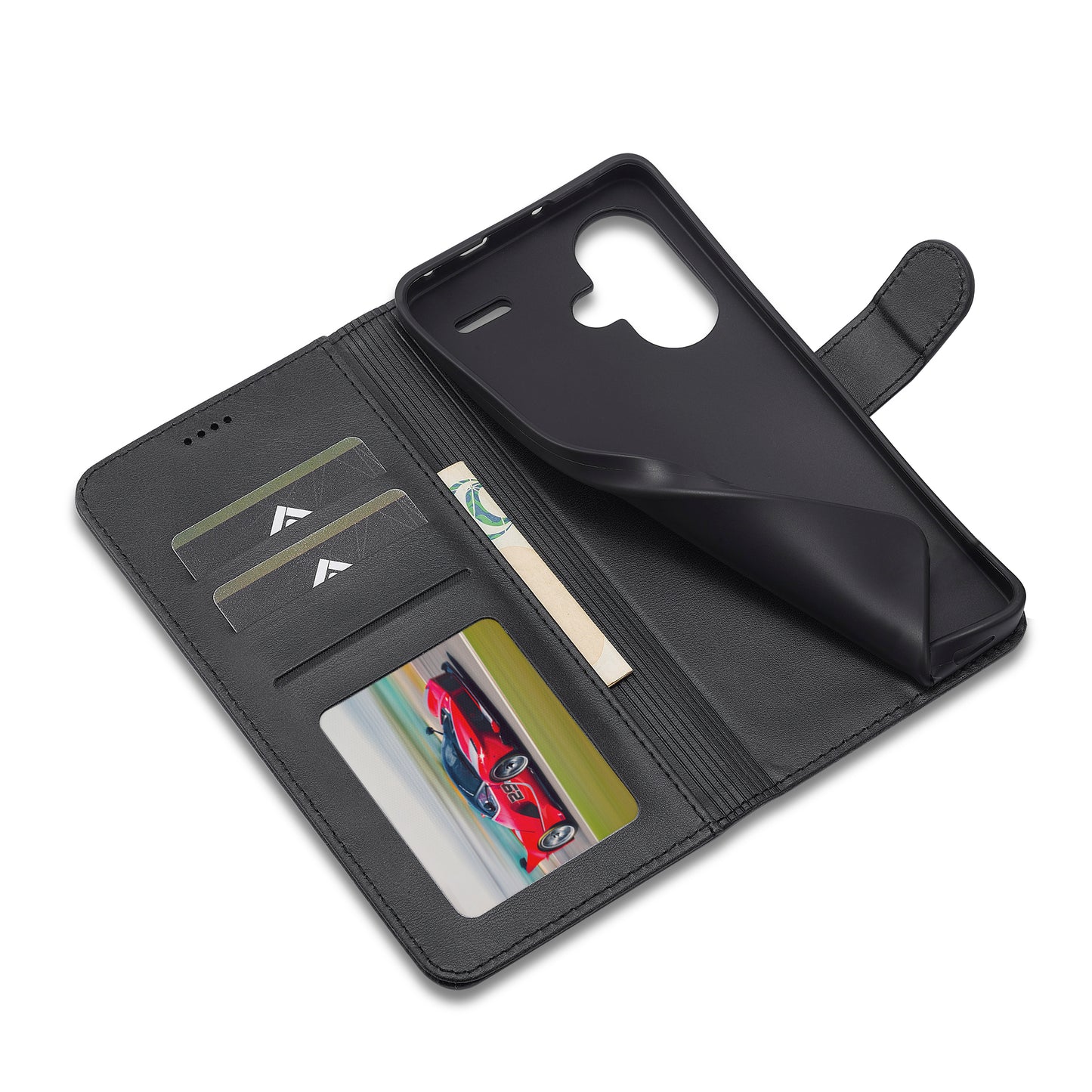LC.IMEEKE For Xiaomi Redmi Note 13 Pro+ 5G Case Calf Texture Leather Wallet Folio Flip Phone Cover - Black