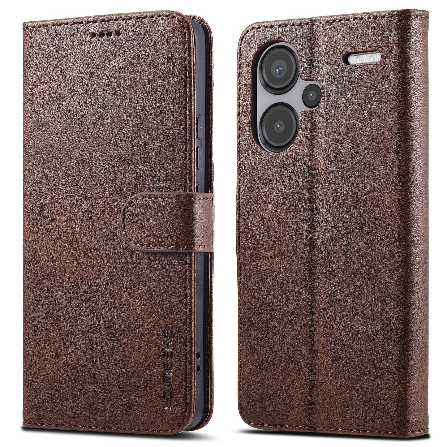 LC.IMEEKE For Xiaomi Redmi Note 13 Pro+ 5G Case Calf Texture Leather Wallet Folio Flip Phone Cover - Brown