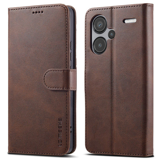 LC.IMEEKE For Xiaomi Redmi Note 13 Pro+ 5G Case Calf Texture Leather Wallet Folio Flip Phone Cover - Brown