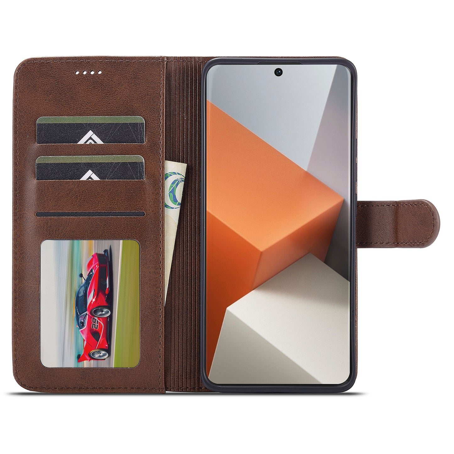 LC.IMEEKE For Xiaomi Redmi Note 13 Pro+ 5G Case Calf Texture Leather Wallet Folio Flip Phone Cover - Brown