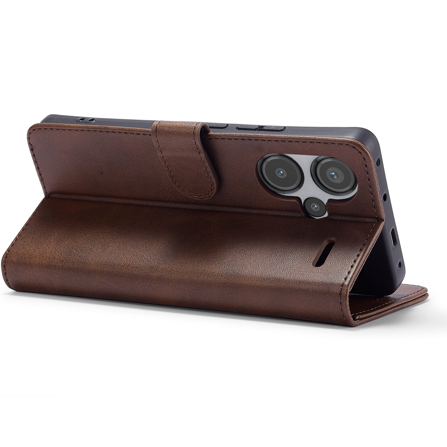 LC.IMEEKE For Xiaomi Redmi Note 13 Pro+ 5G Case Calf Texture Leather Wallet Folio Flip Phone Cover - Brown