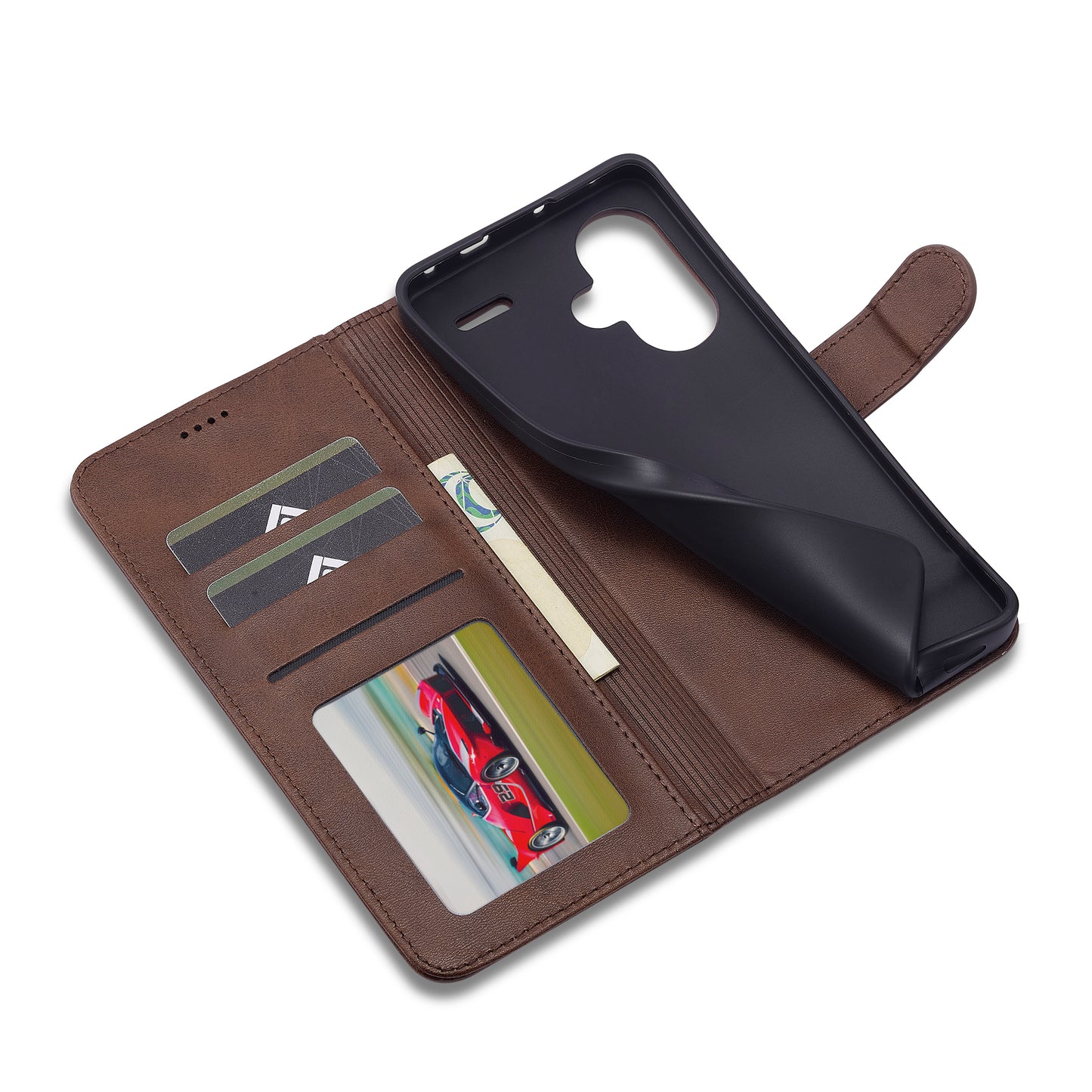 LC.IMEEKE For Xiaomi Redmi Note 13 Pro+ 5G Case Calf Texture Leather Wallet Folio Flip Phone Cover - Brown