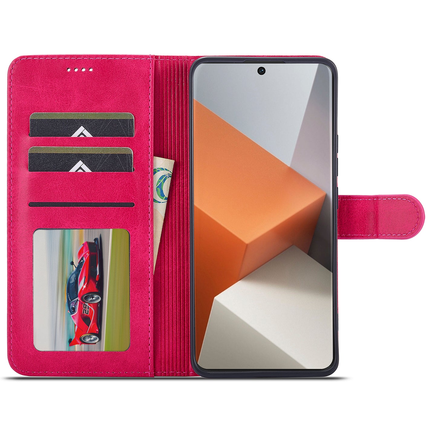 LC.IMEEKE For Xiaomi Redmi Note 13 Pro+ 5G Case Calf Texture Leather Wallet Folio Flip Phone Cover - Rose