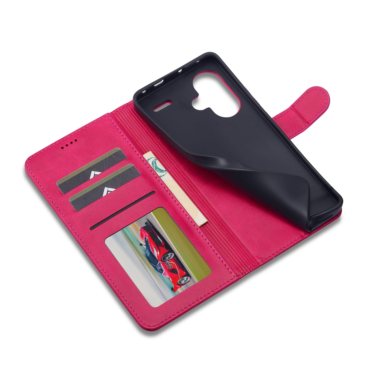 LC.IMEEKE For Xiaomi Redmi Note 13 Pro+ 5G Case Calf Texture Leather Wallet Folio Flip Phone Cover - Rose