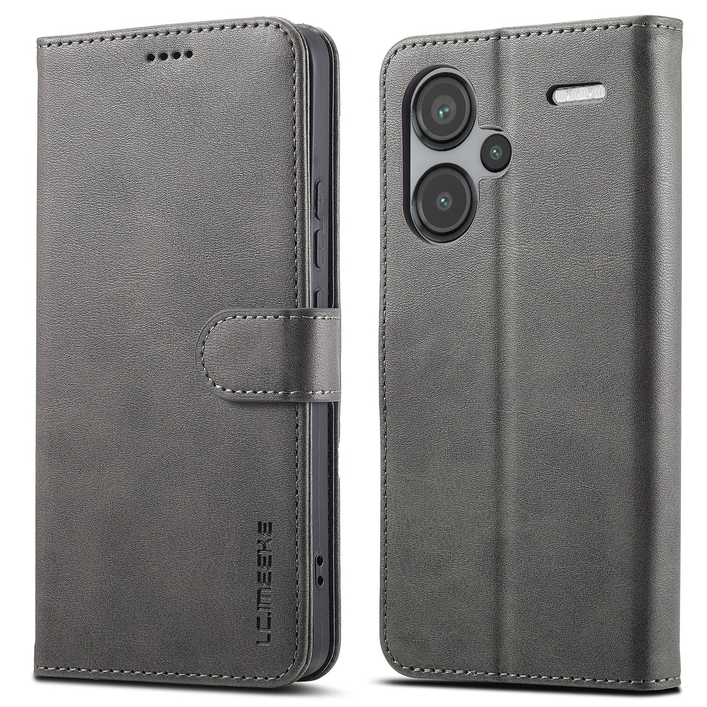 LC.IMEEKE For Xiaomi Redmi Note 13 Pro+ 5G Case Calf Texture Leather Wallet Folio Flip Phone Cover - Grey