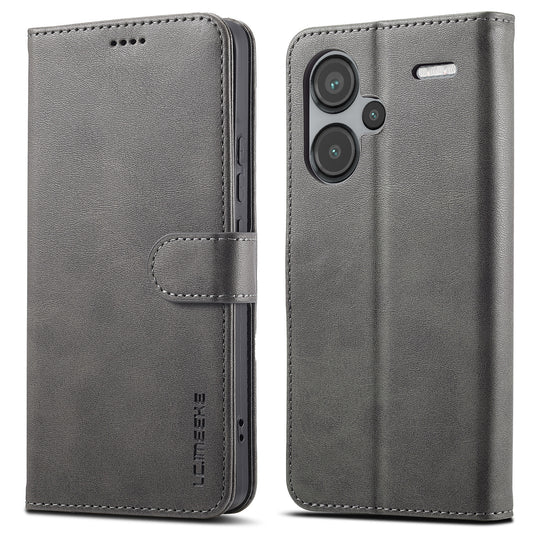 LC.IMEEKE For Xiaomi Redmi Note 13 Pro+ 5G Case Calf Texture Leather Wallet Folio Flip Phone Cover - Grey