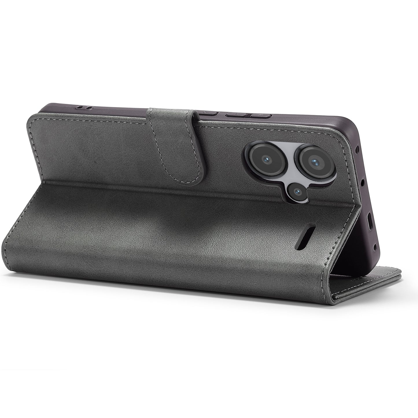 LC.IMEEKE For Xiaomi Redmi Note 13 Pro+ 5G Case Calf Texture Leather Wallet Folio Flip Phone Cover - Grey