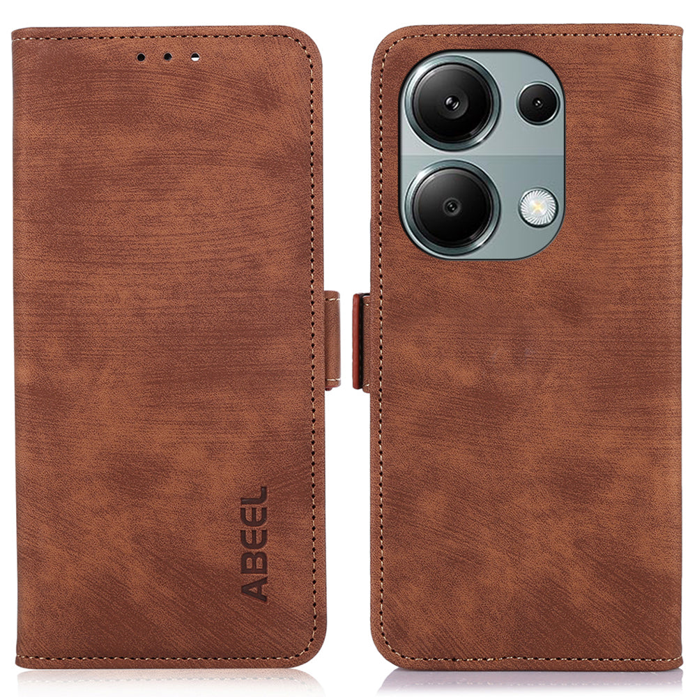 ABEEL For Xiaomi Redmi Note 13 Pro 4G / Poco M6 Pro 4G Phone Case Anti-Drop Wallet Leather Cover - Brown