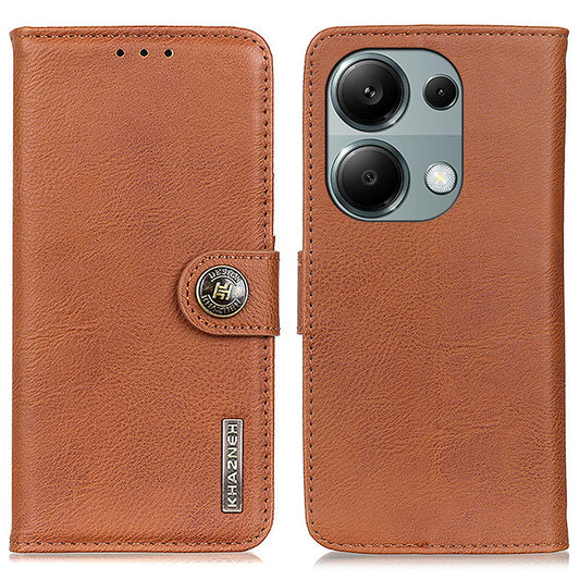 KHAZNEH For Xiaomi Redmi Note 13 Pro 4G / Poco M6 Pro 4G Wallet Case Cowhide Texture Leather Phone Cover - Brown