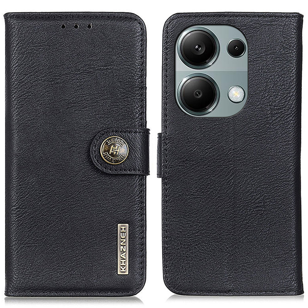 KHAZNEH For Xiaomi Redmi Note 13 Pro 4G / Poco M6 Pro 4G Wallet Case Cowhide Texture Leather Phone Cover - Black